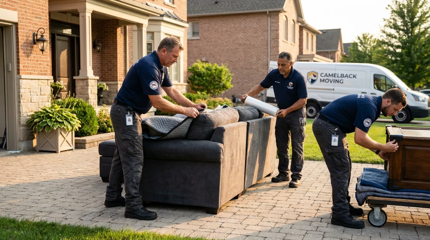 Large estate moving crew wrapping furniture in Adams, MA